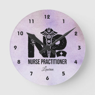 Personalized Nurse Practitioner Purple Round Clock
