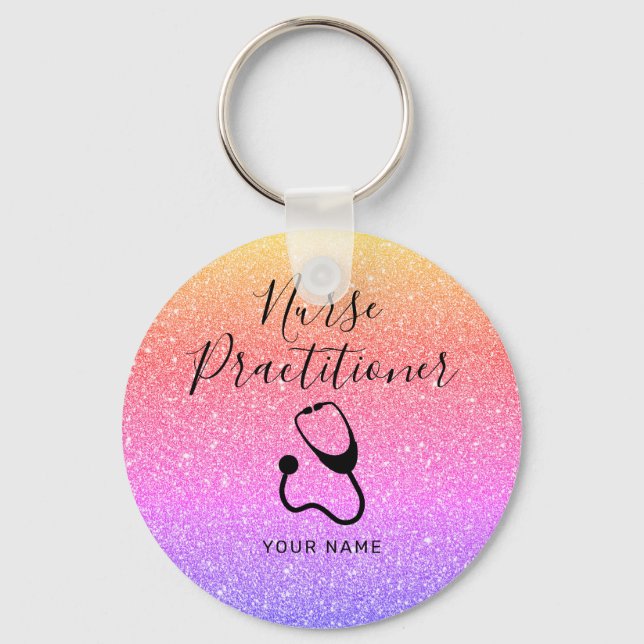 Personalized Nurse Practitioner Rainbow Glitter Keychain (Front)