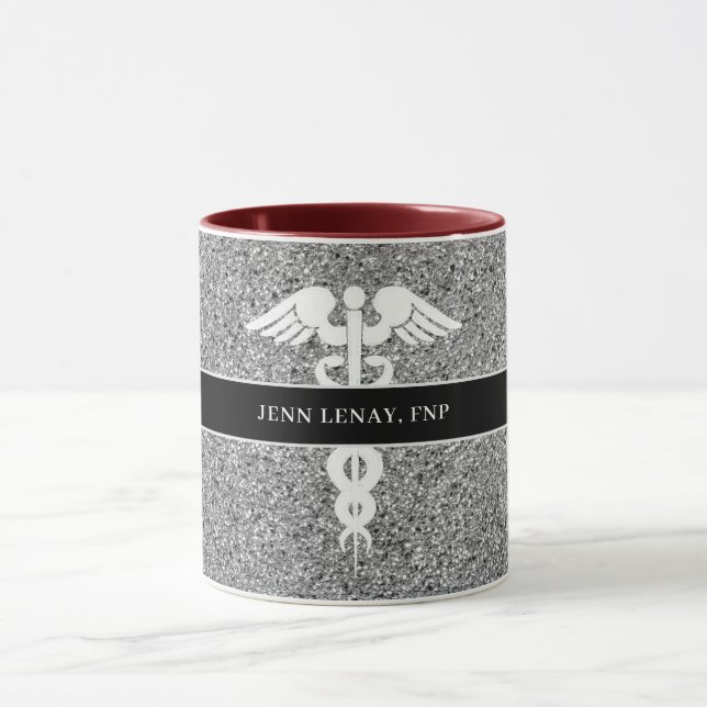 Personalized Nurse Practitioner Silver Glitter  Mug (Center)