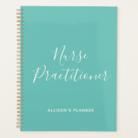 Personalized Nurse Practitioner Teal White Script