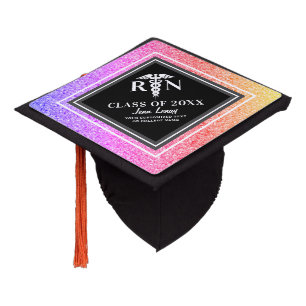 Personalized Nurse Rainbow Glitter Modern Script Graduation Cap Topper