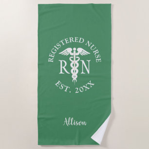 Personalized Nurse RN Graduate Green Medical Beach Towel
