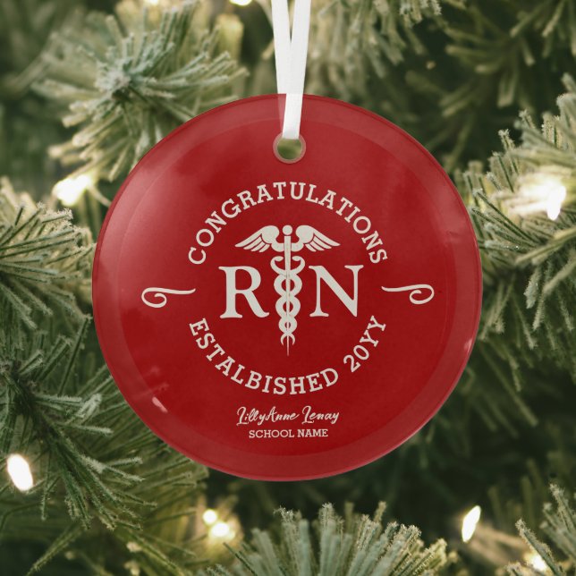 Personalized Nurse RN Graduation Red Medical Glass Ornament (Insitu)