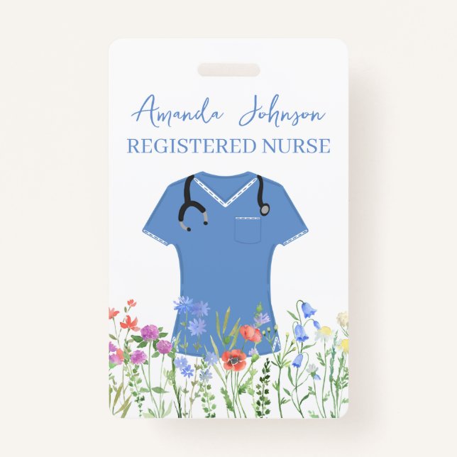 Personalized Nurse RN LPN NP Blue Scrubs Badge (Back)
