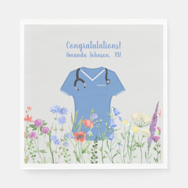 Personalized Nurse RN LPN NP Blue Scrubs Napkin (Front)