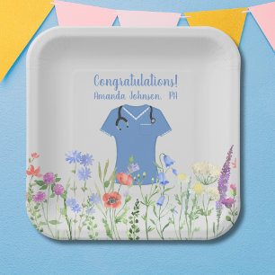 Personalized Nurse RN LPN NP Blue Scrubs Paper Plate