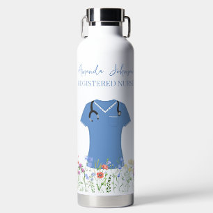 Personalized Nurse RN LPN NP Blue Scrubs Water Bottle