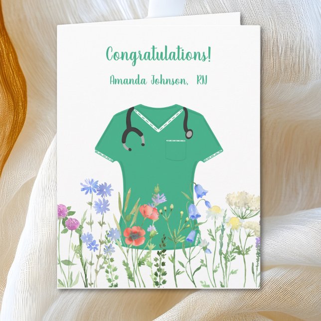 Personalized Nurse RN LPN NP Green Scrubs Card (Creator Uploaded)