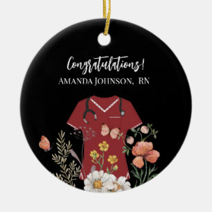Personalized Nurse RN LPN NP Maroon Scrubs Ceramic Ornament