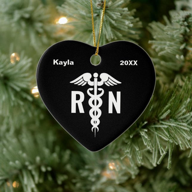 Personalized Nurse RN Medical Heart Shaped Custom Ceramic Ornament (Tree)