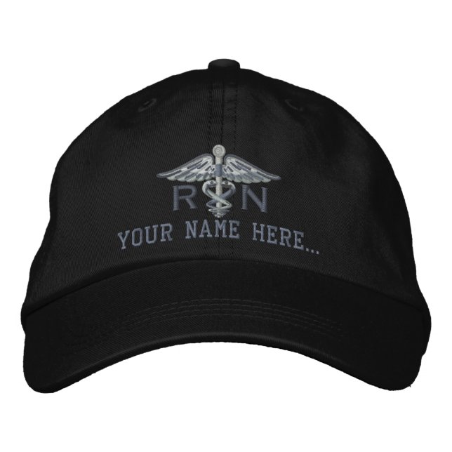 Personalized Nurse RN Your Text Medical Caduceus Embroidered Hat (Front)