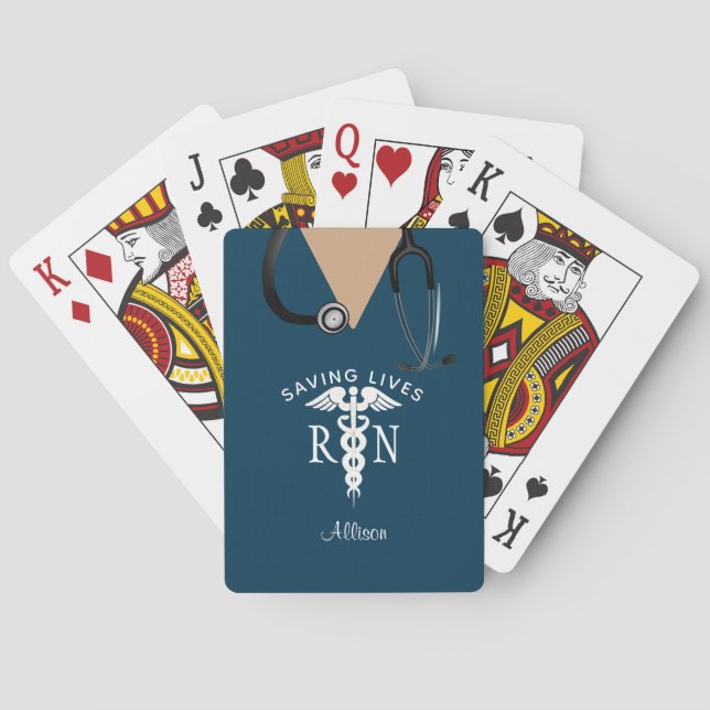 Personalized Nurse Scrub Top Navy Blue Medical Playing Cards (Back)