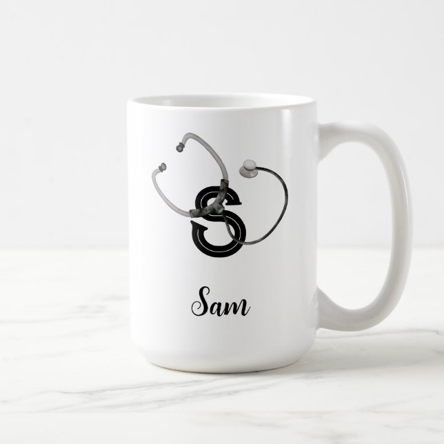 Personalized Nurse Stethoscope Monogram Modern Coffee Mug (Right)