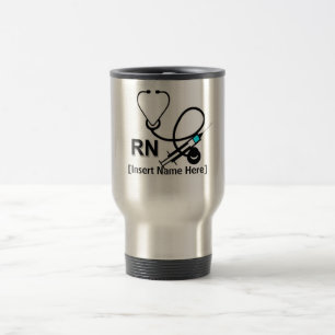 Personalized Nurse with Stethoscope and Heart Travel Mug