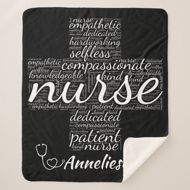 Personalized Nurse Word Art Gift for Nurses Week  Sherpa Blanket (Front)