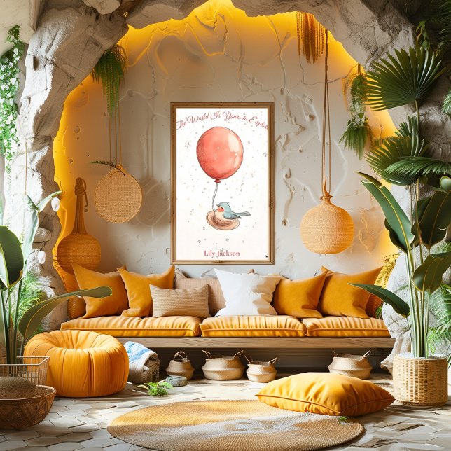 Personalized Nursery Art – Bird with Red Balloon Poster (Creator Uploaded)