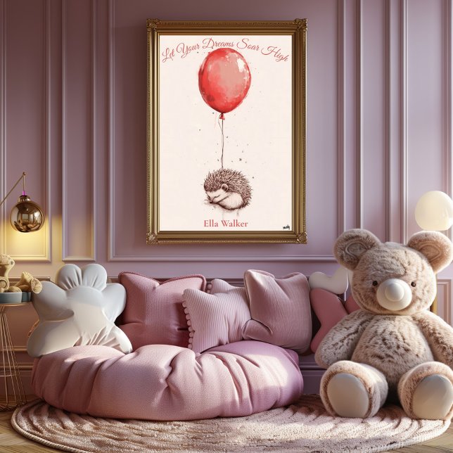 Personalized Nursery Art – Hedgehog & Red Balloon Poster (Creator Uploaded)