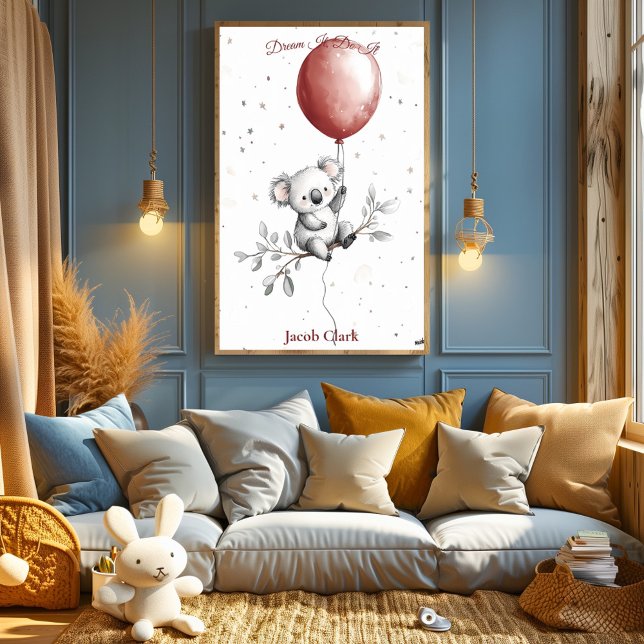 Personalized Nursery Art – Koala with Red Balloon  Poster (Creator Uploaded)