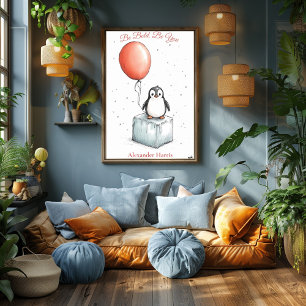 Personalized Nursery Art – Penguin & Red Balloon Poster