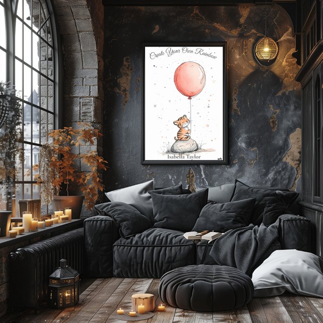 Personalized Nursery Art – Tiger Cub & Red Balloon Poster (Creator Uploaded)