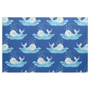 Personalized Nursery Baby Boy Cute Whale Waves Art Fabric