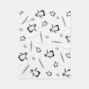 Personalized Nursery Black and white Penguin Fleece Blanket
