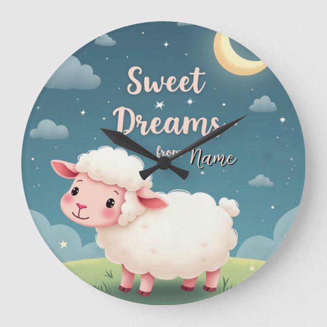 Personalized Nursery Clock – Sheep Grazing Night S (Front)