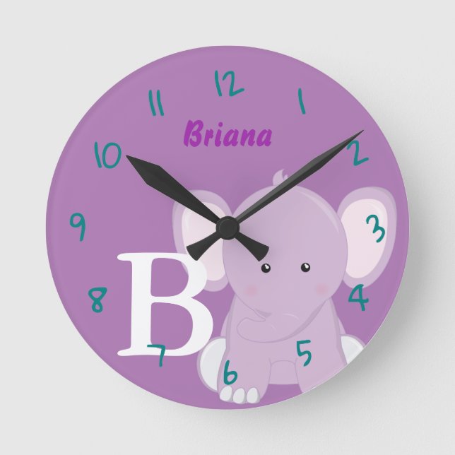 Personalized Nursery Lilac Round Clock (Front)