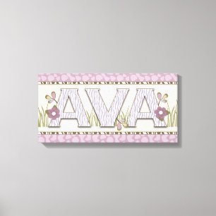 Personalized Nursery Name Art Purple Jungle Theme Canvas Print