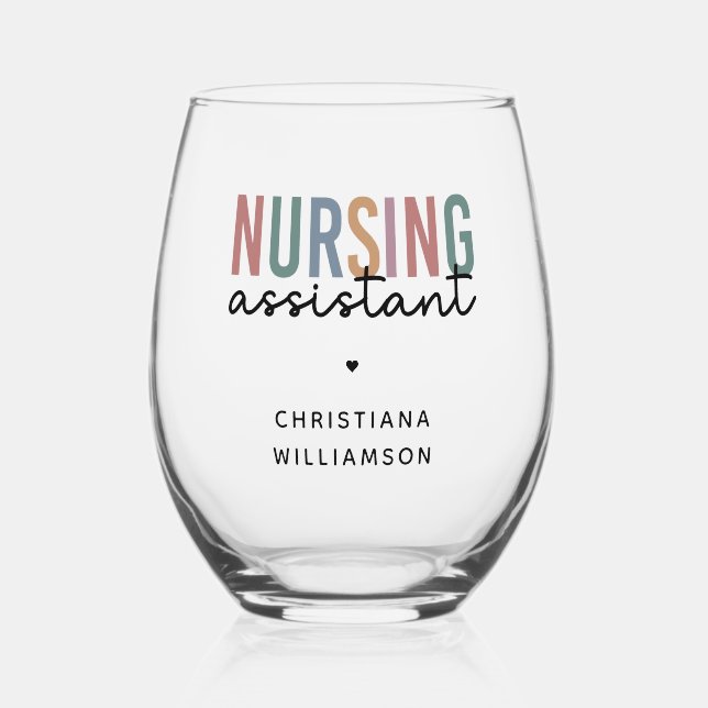 Personalized Nursing Assistant Stemless Wine Glass (Front)