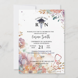 Personalized Nursing Graduation Watercolor Flowers Invitation