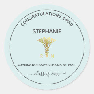 Personalized Nursing School Graduation Light Blue Classic Round Sticker