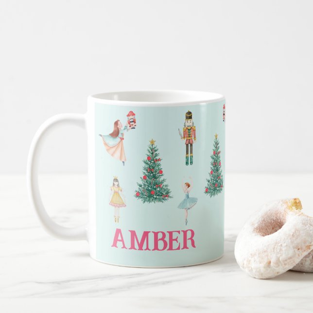 Personalized Nutcracker & Ballerina Cute Christmas Coffee Mug (With Donut)