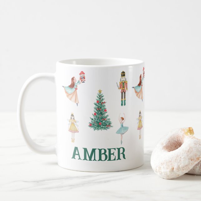 Personalized Nutcracker & Ballerina Cute Christmas Coffee Mug (With Donut)