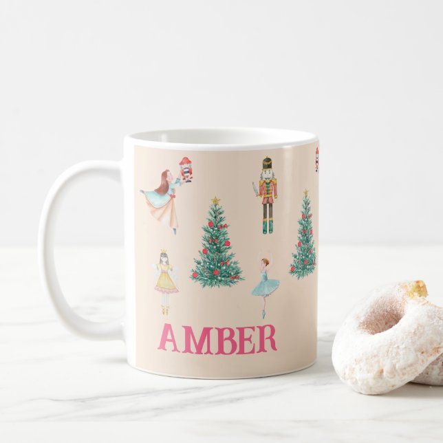 Personalized Nutcracker & Ballerina Cute Christmas Coffee Mug (With Donut)