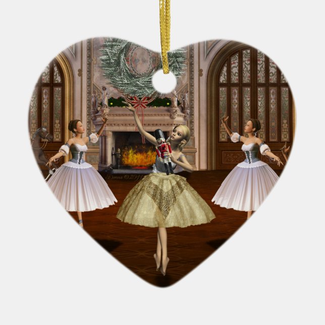 Personalized Nutcracker Ballerina Heart Ornament (Front)
