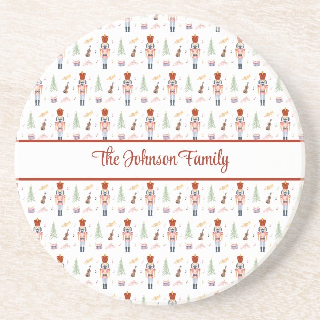 Personalized Nutcracker Ballet Music Holiday Drink Coaster (Front)
