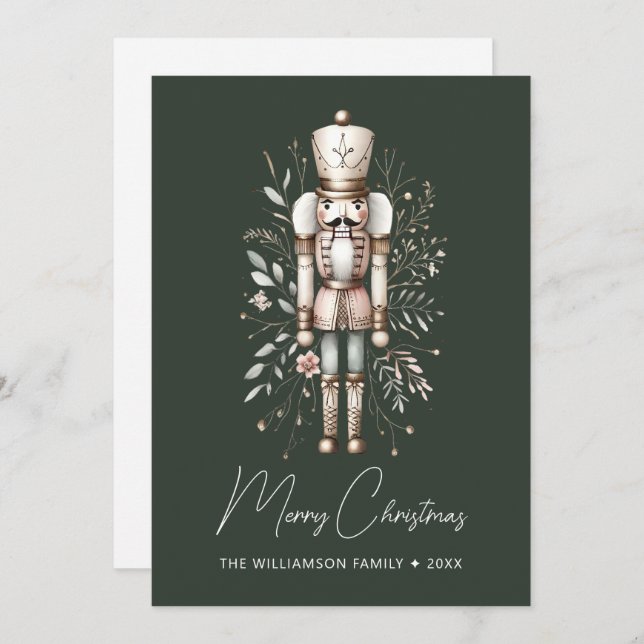 Personalized Nutcracker Christmas Card Green (Front/Back)