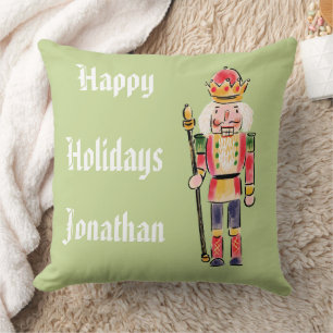 Personalized Nutcracker on green background Xmas Throw Pillow