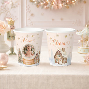 Personalized Nutcracker Photo Snow Globe Birthday Paper Cups