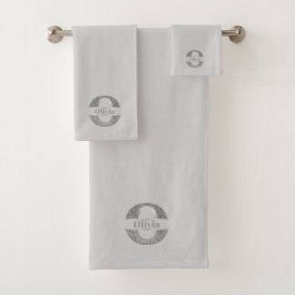 Personalized O Initial Silver Monogram Your Name Bath Towel Set