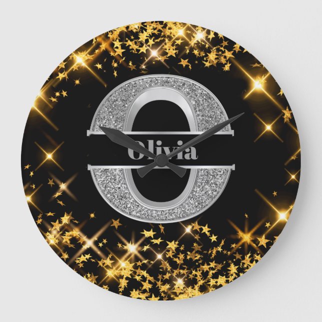 Personalized O Initial Silver Monogram Your Name Large Clock (Front)