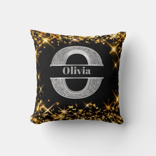 Personalized O  Initial Silver Monogram Your Name  Throw Pillow (Front)
