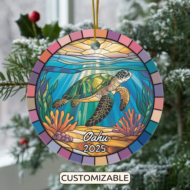 Personalized Oahu Ornament, Sea Turtle Ceramic Ornament (Creator Uploaded)