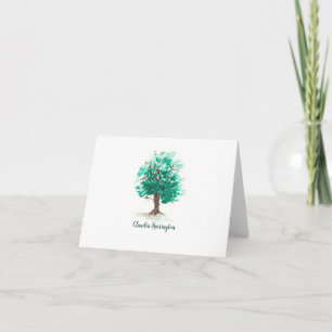 Personalized Oak Tree Hand-Painted Watercolor  Note Card