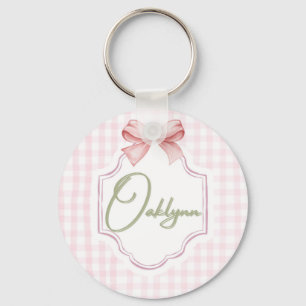 Personalized Oaklynn Baby Girl Nursery Bow&Gingham Keychain