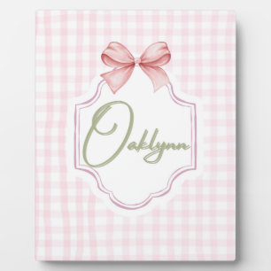 Personalized Oaklynn Baby Girl Nursery Bow&Gingham Plaque