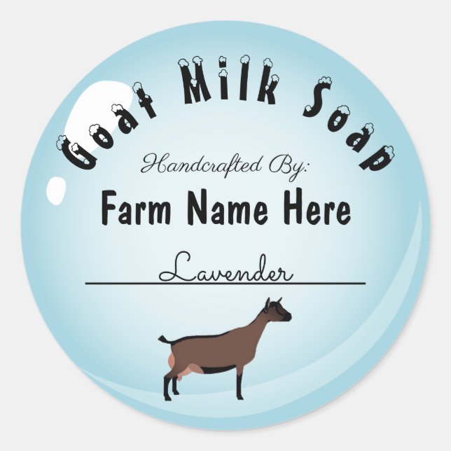 Personalized Oberhasli Goat Milk Soap Blue Bubble Classic Round Sticker (Front)