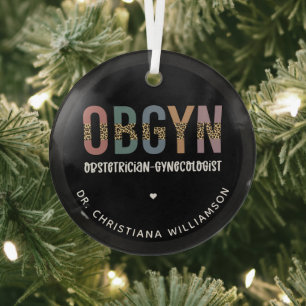 Personalized OBGYN Obstetrician Gynecologist Glass Ornament