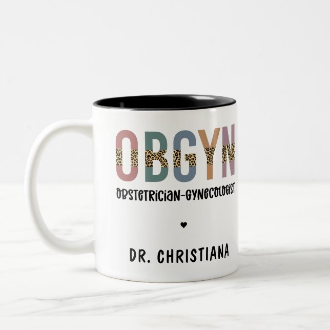 Personalized OBGYN Obstetrician Gynecologist Two-Tone Coffee Mug (Left)